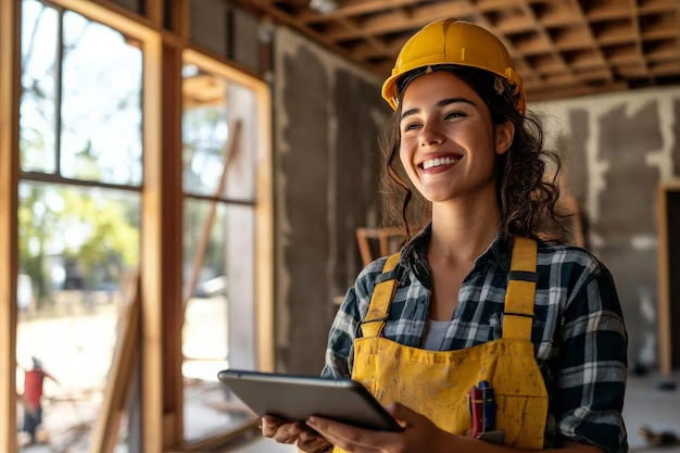 Happy tradesperson using Eazimate on tablet